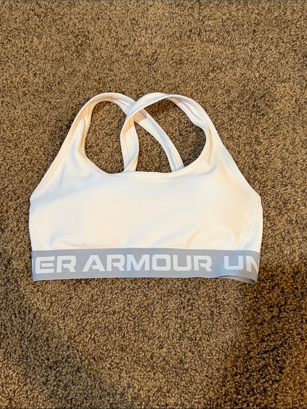 Under Armour White Sports Bra with Light Gray Logo Band
